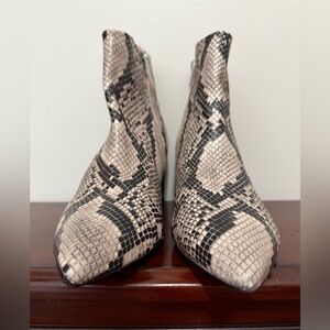 Marc Fisher “Tammea”  snake skin print pointed toe ankle bootie in size 9.5
